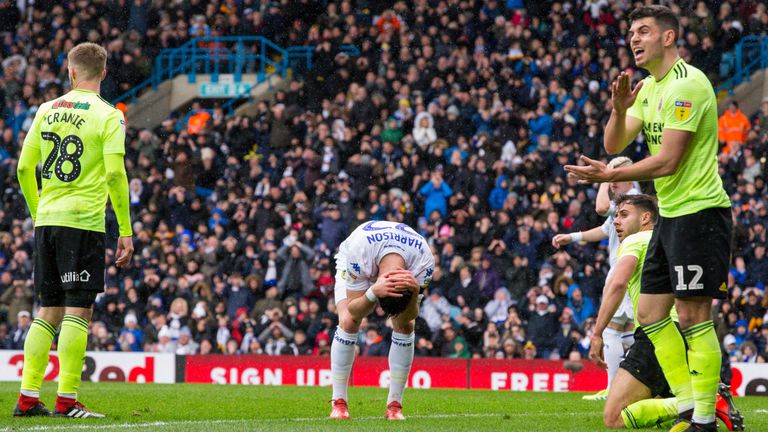 Jack Harrison reacts to another good chance going begging for Leeds