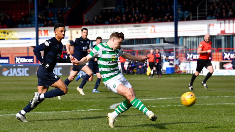 Celtic's James Forrest misses an early chance against Dundee