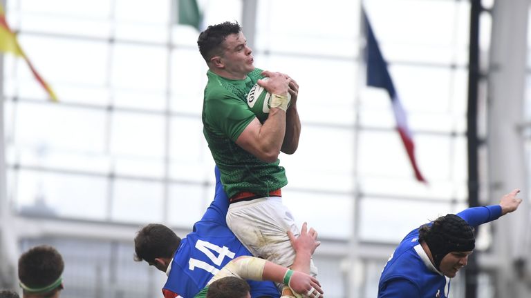 James Ryan wins a ball for Ireland at the lineout