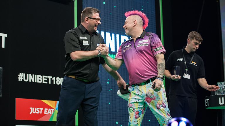 Thursday's Unibet Premier League game at the Mercedes-Benz Arena in Berlin between James Wade and Peter Wright.