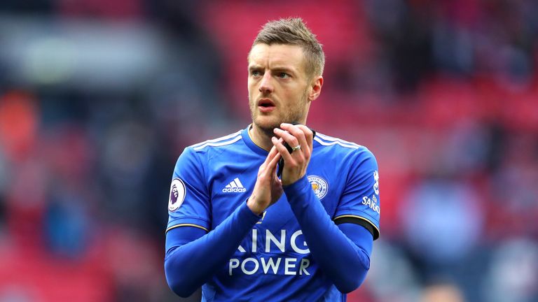 Jamie Vardy during the Premier League match between Tottenham Hotspur and Leicester City at Wembley Stadium on February 10, 2019 in London, United Kingdom.