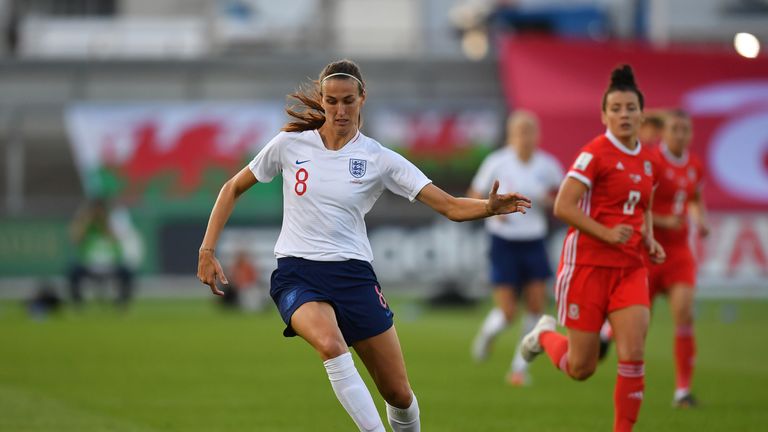 Jill Scott in action for England against Wales in World Cup Qualifier