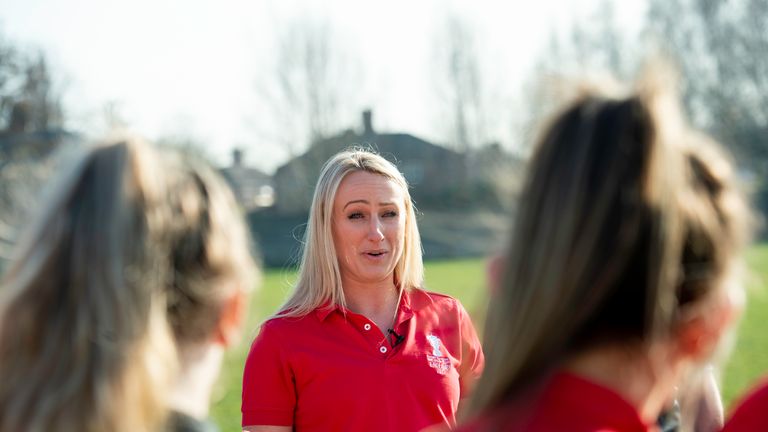 Picture by Allan McKenzie/SWpix.com - 27/02/2019 - Rugby League - CreatedBy RLWC2021 - Cardinal Newman Catholic High School, Warrington, England - Jodie Cunningham talks to the womens rugby players.