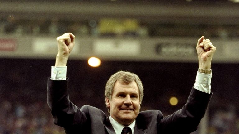 Joe Royle celebrates promotion with Manchester City in 1999
