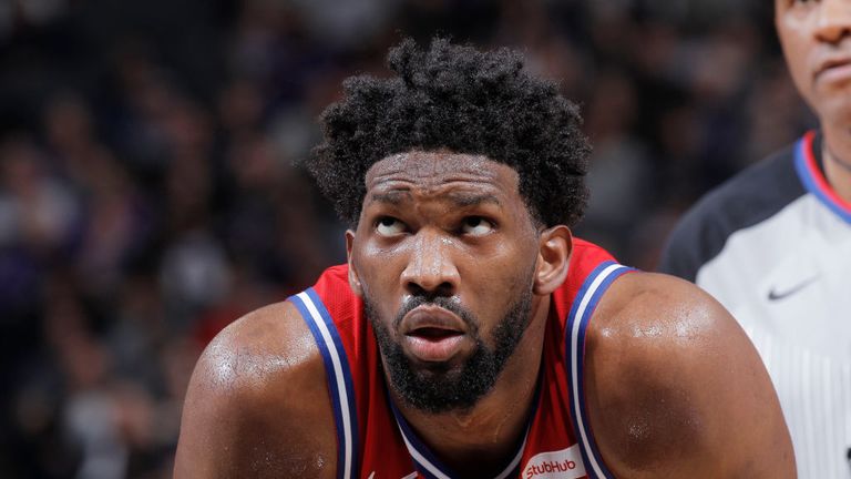 Joel Embiid #21 of the Philadelphia 76ers looks on during the game against the Sacramento Kings on February 2, 2019 at Golden 1 Center in Sacramento, California. 