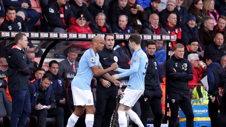 Vincent Kompany replaces John Stones during Manchester City's win over Bournemouth