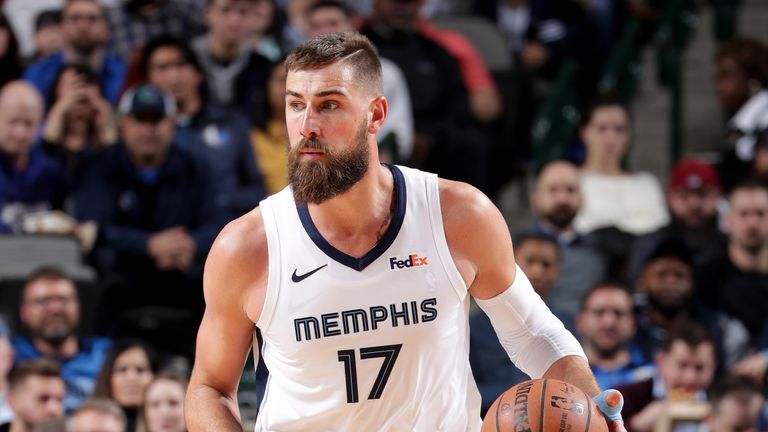 Jonas Valanciunas #17 of the Memphis Grizzlies handles the ball during the game against the Dallas Mavericks on March 2, 2019 at the American Airlines Center in Dallas, Texas.