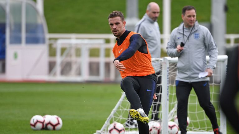 Jordan Henderson training with England at St George's Park