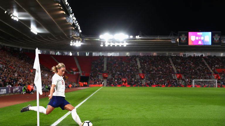 Jordan Nobbs during the Women's World Cup Qualifier between England and Wales at St Mary's Stadium on April 6, 2018 in Southampton, England.