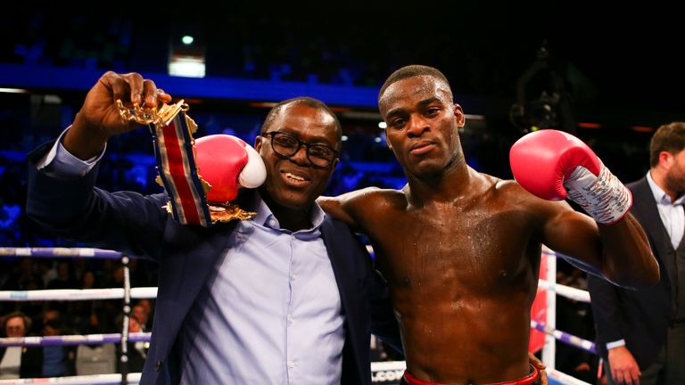Joshua Buatsi celebrates after winning the British light heavyweight title