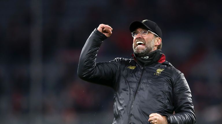 Jurgen Klopp celebrates leading Liverpool to a 3-1 victory at Bayern Munich - only the third time they have been beaten on home soil in their last 27 Champions League games