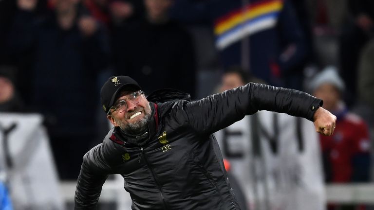 Jurgen Klopp celebrates on the Allianz Arena pitch