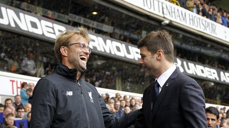 Jurgen Klopp speaks to Mauricio Pochettino at White Hart Lane