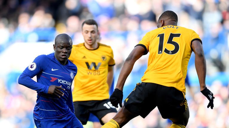 N'Golo Kante takes on Willy Boly