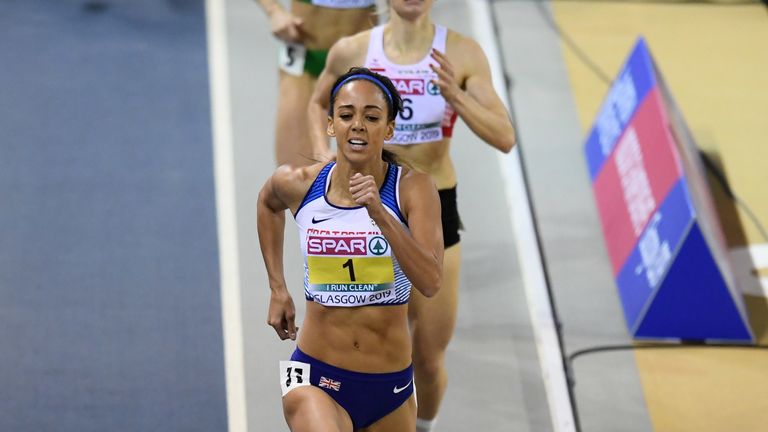 Great Britain’s Katarina Johnson-Thompson wins gold in the pentathlon at the European Indoor Athletics Championships at the Emirates Arena in Glasgow