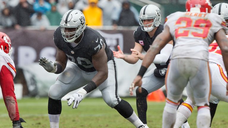 Oakland Raiders offensive guard Kelechi Osemele (70) celebrates