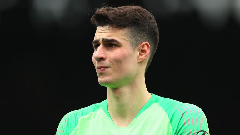 Kepa Arrizabalaga of Chelsea makes his way out onto the pitch during the Premier League match between Fulham FC and Chelsea FC at Craven Cottage on March 03, 2019 in London, United Kingdom.