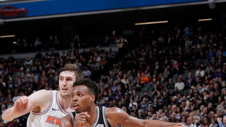 SACRAMENTO, CA - MARCH 4: Buddy Hield #24 of the Sacramento Kings drives to the basket during the game against the New York Knicks on March 4, 2019 at Golden 1 Center in Sacramento, California. NOTE TO USER: User expressly acknowledges and agrees that, by downloading and or using this Photograph, user is consenting to the terms and conditions of the Getty Images License Agreement. Mandatory Copyright Notice: Copyright 2019 NBAE (Photo by Rocky Widner/NBAE via Getty Images)