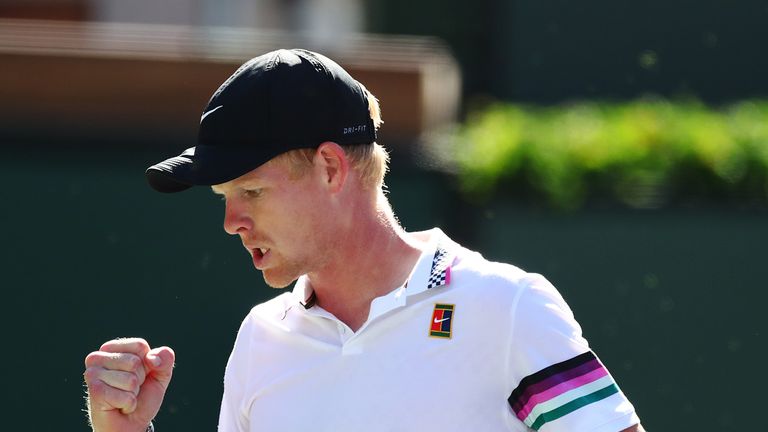 Kyle Edmund of Great Britain looks dejected against Roger Federer of Switzerland on March 13, 2019 at the Indian Wells Tennis Garden in Indian Wells, California.
