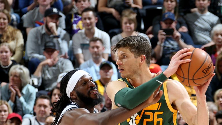 Kyle Korver #26 of the Utah Jazz handles the ball during the game against the Brooklyn Nets on March 16, 2019 at vivint.SmartHome Arena in Salt Lake City, Uta