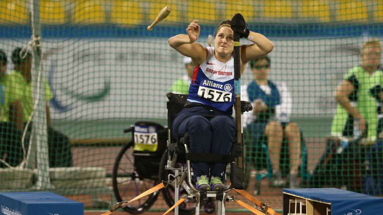 Kylie Grimes of Great Britain competes in the women's club throw F51 final during the Evening Session on Day Three of the IPC Athletics World Championships at Suhaim Bin Hamad Stadium on October 24, 2015 in Doha, Qatar.