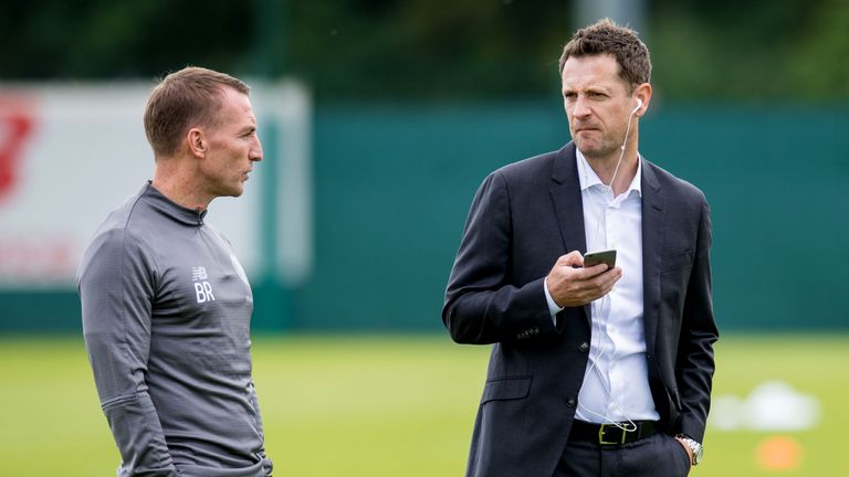 Brendan Rodgers with Celtic's Head of Recruitment Lee Congerton at training in March, 2018