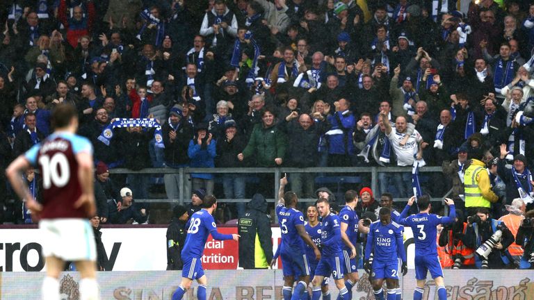 Leicester celebrated their winning goal with their travelling support