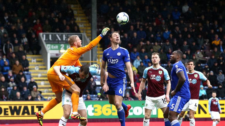 Burnley peppered the Leicester box but Kasper Schmeichel held firm