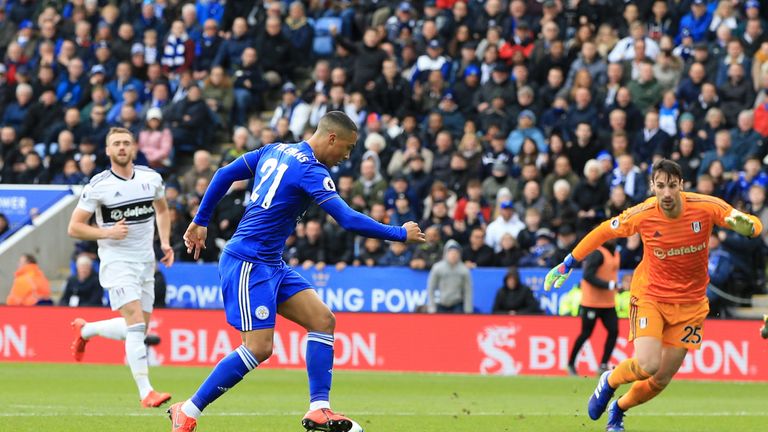 Youri Tielemans prepares to tuck in the opener for Leicester on Saturday