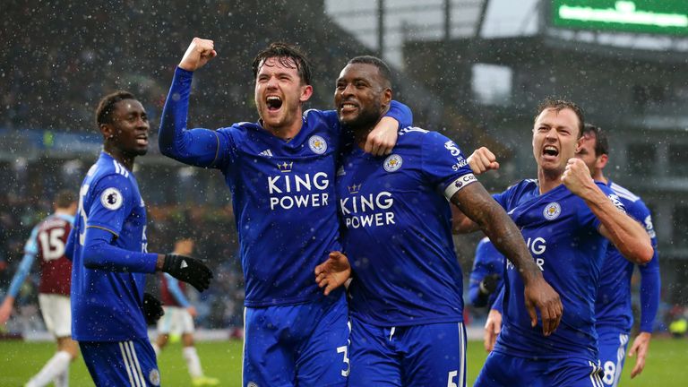 Leicester celebrate Wes Morgan's late winner against Bournemouth 