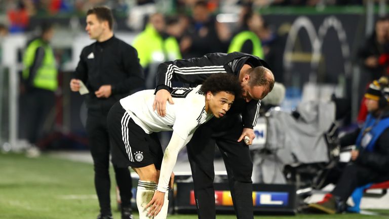 Leroy Sane of Germany reacts after an injury