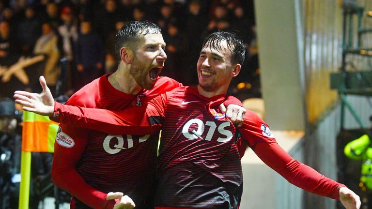 Kilmarnock's Kirk Broadfoot (left) celebrates with Liam Millar after his late winner