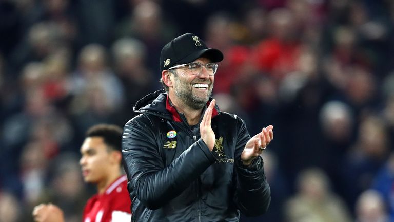 Liverpool manager Jurgen Klopp celebrates victory over Everton