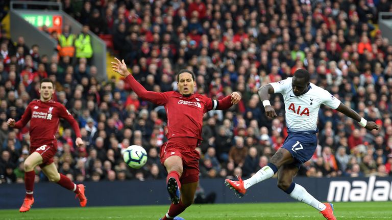 Liverpool defender Virgil van Dijk appeared to injury himself challenging Tottenham's Moussa Sissoko.