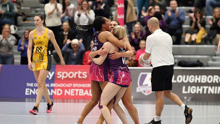 Loughborough Lightning celebrate their last-second victory over Wasps in Round Ten of Superleague (Photo by David Crawford / www.stillsport.com)