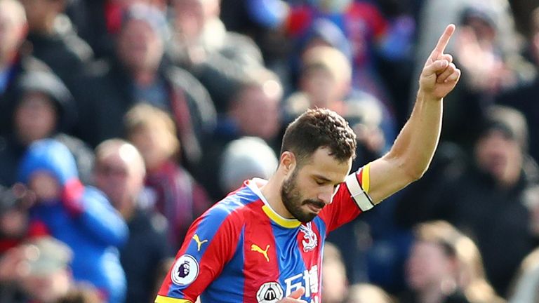 Luka Milivojevic celebrates after bringing Crystal Palace level from the penalty spot