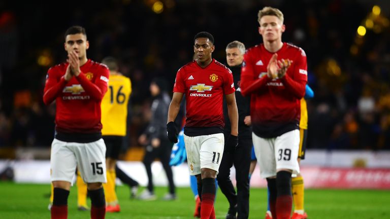 Anthony Martial looks dejected after United were unable to avoid defeat at Wolves