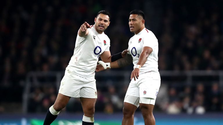 Ben Te'o [left] and Manu Tuilagi [right] during the Quilter International match between England and Australia at Twickenham Stadium on November 24, 2018 in London, United Kingdom.
