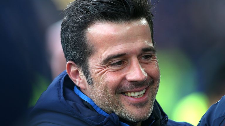 Marco Silva manager of Everton looks on during the Premier League match between Everton FC and Chelsea FC at Goodison Park on March 17, 2019 in Liverpool, United Kingdom.
