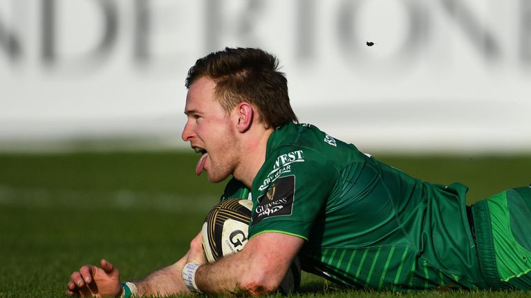 2 March 2019; Kieran Marmion of Connacht celebrates after scoring his side's fifth try during the Guinness PRO14 Round 17 match between Connacht and Ospreys at The Sportsground in Galway. Photo by Ramsey Cardy/Sportsfile