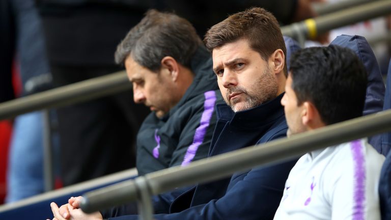 Mauricio Pochettino in the dugout at Wembley ahead of the north London derby