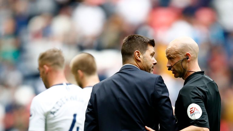 Mauricio Pochettino during the Premier League match between Tottenham Hotspur and Fulham FC at Wembley Stadium on August 18, 2018 in London, United Kingdom.