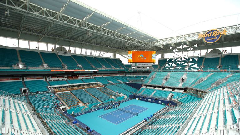 A general view of the new centre court stadium during day one of the Miami Open on March 18, 2019 in Miami Gardens, Florida. 
