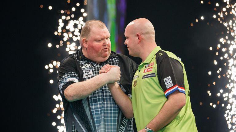 Premier League game at the BHGE Arena in Aberdeen between Michael van Gerwen and John Henderson.