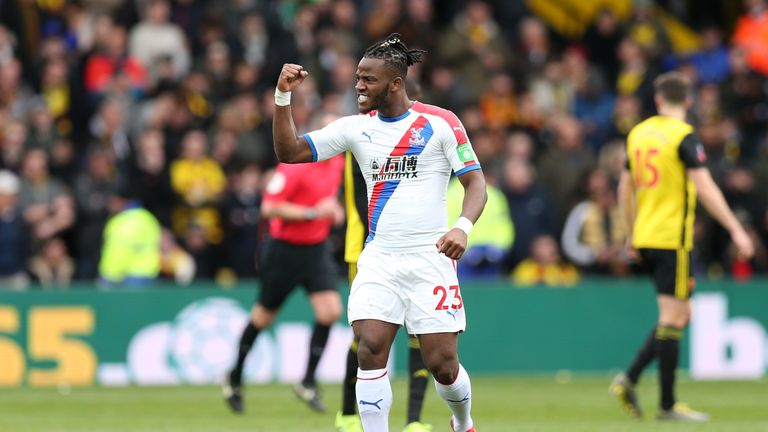 Michy Batshuayi celebrates his equaliser for Crystal Palace against Watford in the FA Cup