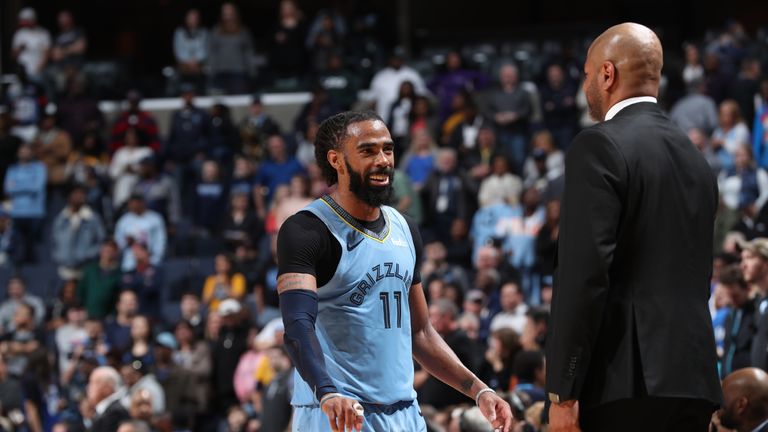 Mike Conley #11 of the Memphis Grizzlies smiles during the game against the Orlando Magic on March 10, 2019 at FedExForum in Memphis, Tennessee.