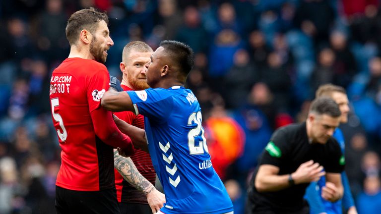 Rangers’ Alfredo Morelos and Kilmarnock’s Kirk Broadfoot 