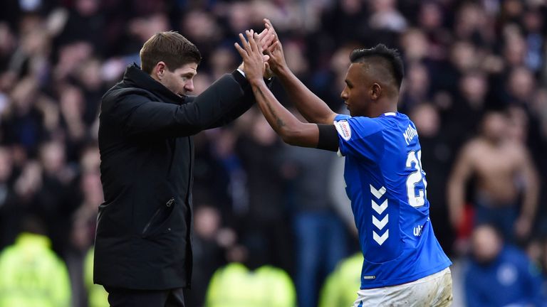 Alfredo Morelos and Rangers manager Steven Gerrard 