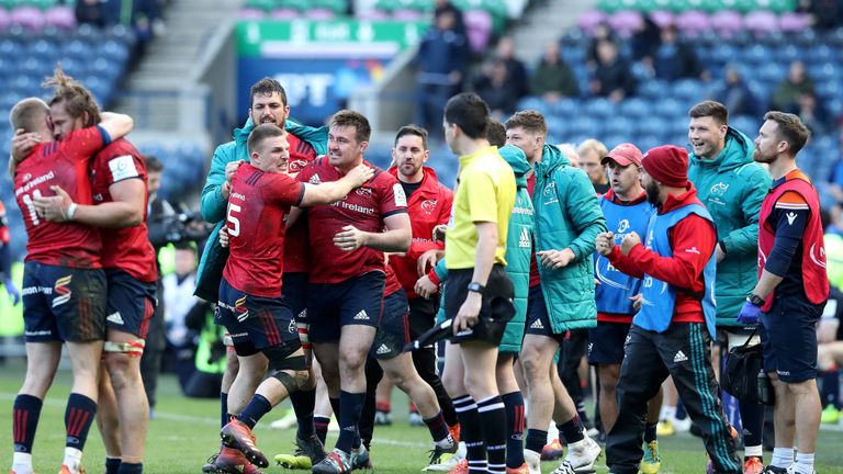 Munster celebrate their quarter-final win over Edinburgh