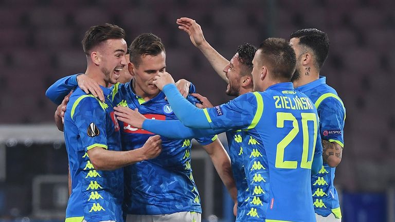  during the UEFA Europa League Round of 16 First Leg match between S.S.C. Napoli and Red Bull Salzburg at Stadio San Paolo on March 7, 2019 in Naples, Italy.